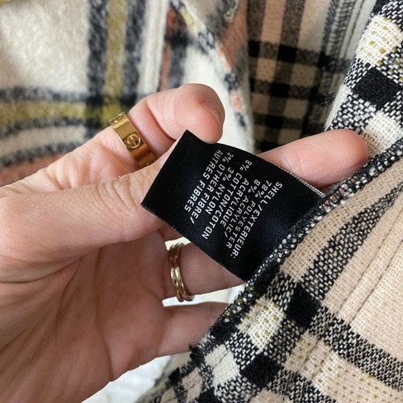 Bagatelle Checkered Teddy Jacket in Cream, Pink, and Black - Picture 4 of 8